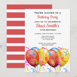 Verjaardagsfeestje met ballonnen meisje 10 kaart