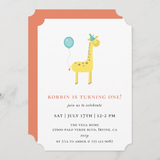 Verjaardagsfeestje met blauwe ballon en leuke gira kaart (Voorkant / Achterkant)