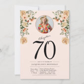 Verjaardagsfeestje met bloemige foto voor 70ste ve kaart (Voorkant)