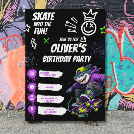 Verjaardagsfeestje met Coole Haai Skateboarden Kaart