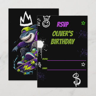 Verjaardagsfeestje met Coole Haai Skateboarden RSVP Kaartje