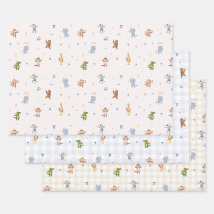 Verjaardagsfeestje met cute dieren safari inpakpapier vel