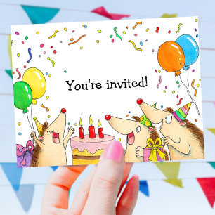 Verjaardagsfeestje met cute egel uitnodiging briefkaart