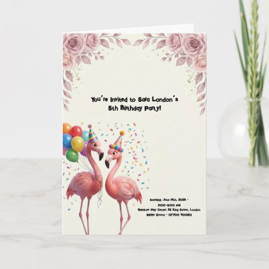 Verjaardagsfeestje met Cute Flamingo Kaart (Voorkant)