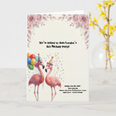 Verjaardagsfeestje met Cute Flamingo Kaart (Gele Bloem)