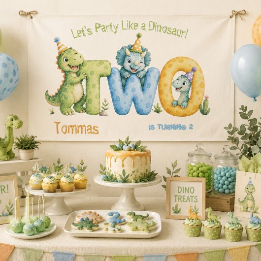 Verjaardagsfeestje met dinothema voor 2 jaar spandoek