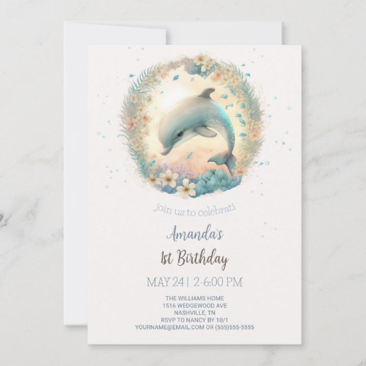 Verjaardagsfeestje met een baby dolfijn kaart (Voorkant)