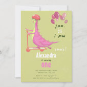 Verjaardagsfeestje met een Cute Green Pink Dinosau Kaart (Voorkant)