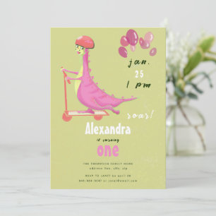 Verjaardagsfeestje met een Cute Green Pink Dinosau Kaart