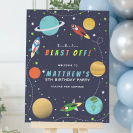 Verjaardagsfeestje met een ruimteschip in de buite poster
