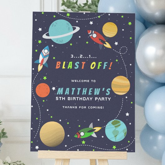 Verjaardagsfeestje met een ruimteschip in de buite poster