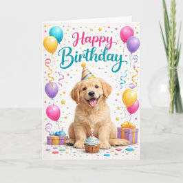 Verjaardagsfeestje met een schattige puppy kaart