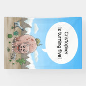 Verjaardagsfeestje met fantasie dinosauriërs spandoek (Horizontaal)