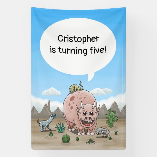 Verjaardagsfeestje met fantasie dinosauriërs spandoek (Verticaal)