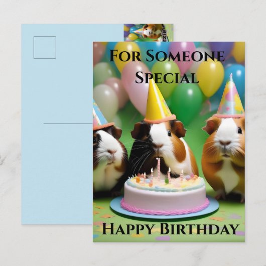 Verjaardagsfeestje Met Feest Cavia's, Verjaardag Briefkaart (Voorkant / Achterkant)