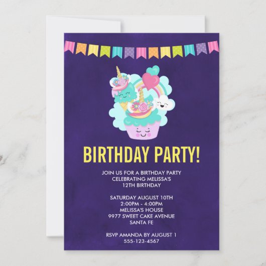 Verjaardagsfeestje met gelukkige Cupcake en Ijs (Voorkant)