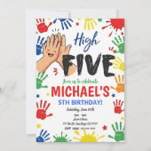 Verjaardagsfeestje met high five voor 5 jaar kaart (Voorkant)