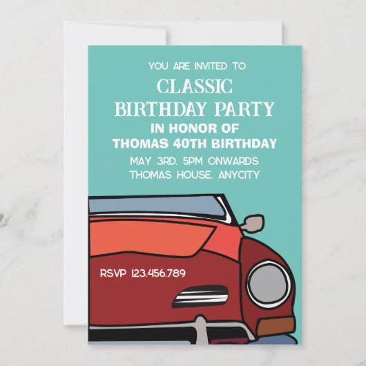 Verjaardagsfeestje met klassieke auto kaart (Voorkant)