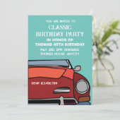 Verjaardagsfeestje met klassieke auto kaart (Staand voorkant)