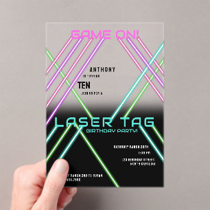 Verjaardagsfeestje met kleurrijke neon laser tag G Acryl Uitnodigingen