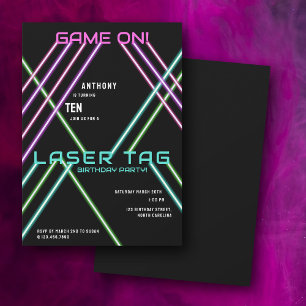 Verjaardagsfeestje met kleurrijke neon laser tag ' kaart