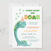 Verjaardagsfeestje met leuk dinosaurus stamp chomp kaart (Voorkant)