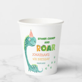 Verjaardagsfeestje met leuk dinosaurus stamp chomp papieren bekers