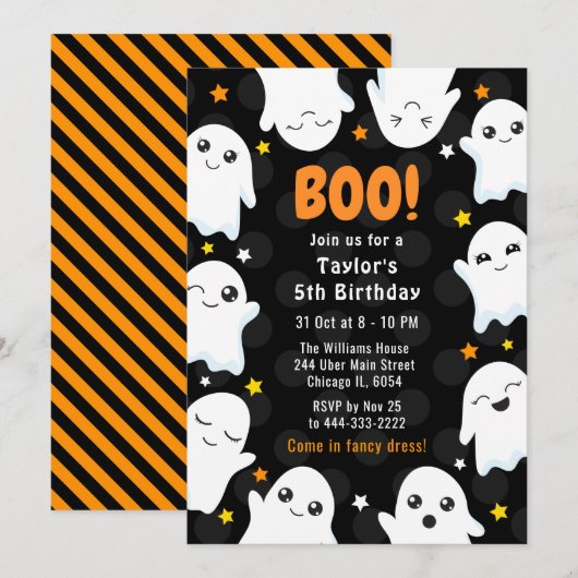 Verjaardagsfeestje met Mooie Halloween Geesten Kaart (Voorkant / Achterkant)