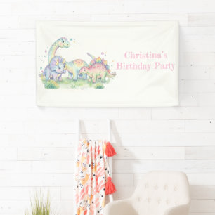 Verjaardagsfeestje met pastel waterverf dinosaurië spandoek