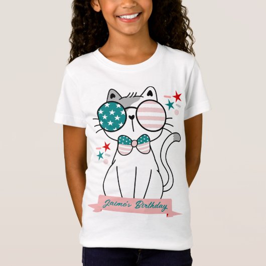 Verjaardagsfeestje met patriottische kat t-shirt (Voorkant)