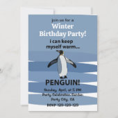 Verjaardagsfeestje met pinguïn in de winter kaart (Voorkant)