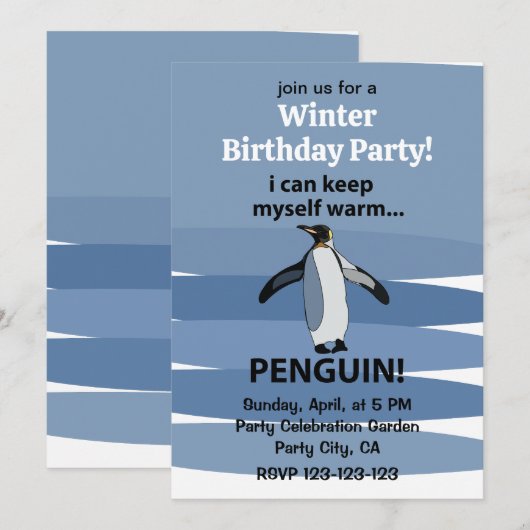 Verjaardagsfeestje met pinguïn in de winter kaart (Voorkant / Achterkant)