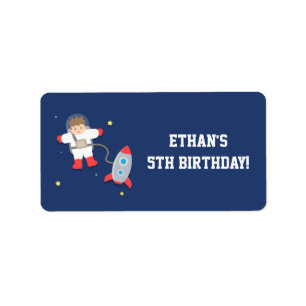 Verjaardagsfeestje met raket ruimteschip astronaut etiket