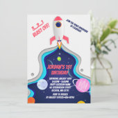 Verjaardagsfeestje met raket ruimteschip in de bui kaart (Staand voorkant)