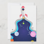 Verjaardagsfeestje met raket ruimteschip in de bui kaart (Achterkant)