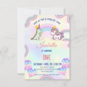 Verjaardagsfeestje met Regenboog Eenhoorns & Dinos Bedankkaart (Voorkant)