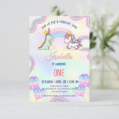 Verjaardagsfeestje met Regenboog Eenhoorns & Dinos Bedankkaart (Staand voorkant)