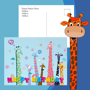 Verjaardagsfeestje met Regenboog Giraffen Briefkaart