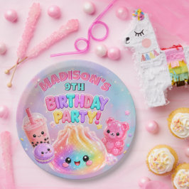 Verjaardagsfeestje met Regenboog Glitter Dumpling  Papieren Bordje