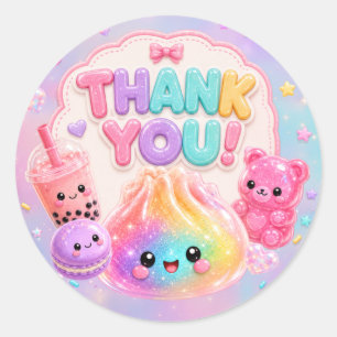 Verjaardagsfeestje met Regenboog Glitter Dumpling Ronde Sticker