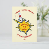 Verjaardagsfeestje met retro mascotte bowling voor bedankkaart (Staand voorkant)