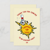 Verjaardagsfeestje met retro mascotte bowling voor bedankkaart (Voorkant / Achterkant)