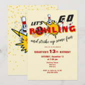 Verjaardagsfeestje met retro mascotte bowling voor kaart (Voorkant / Achterkant)