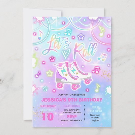 Verjaardagsfeestje met Roller Skating Tie Dye Glow Kaart (Voorkant)