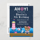 Verjaardagsfeestje met scheepsmeisje Beer Roze en  Briefkaart (Voorkant / Achterkant)