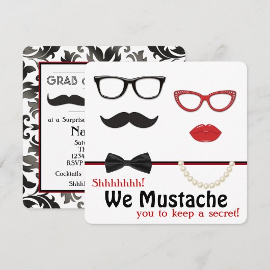 Verjaardagsfeestje met snor kaart (Voorkant / Achterkant)