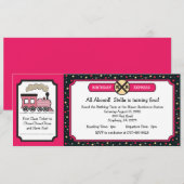 Verjaardagsfeestje met treinkaartje - Hot Pink en  Kaart (Voorkant / Achterkant)