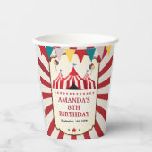 Verjaardagsfeestje met vintage carnavalcircus papieren bekers (Voorkant)