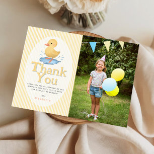 Verjaardagsfeestje met vintage pastelgele eendjes bedankkaart