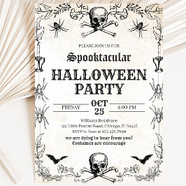 Verjaardagsfeestje met vintage schedel Halloween Kaart